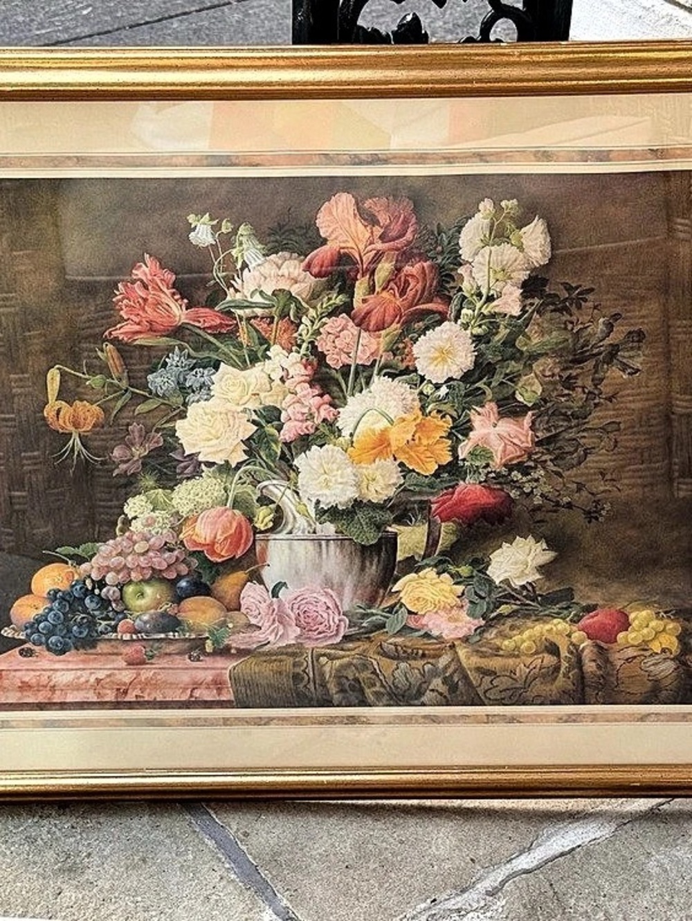 Framed Floral Still Life Print in Brown & Gold